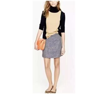J CREW Womens Mini Skirt Tweed Silk Metallic Blue Black Postage Stamp Prep sz 6